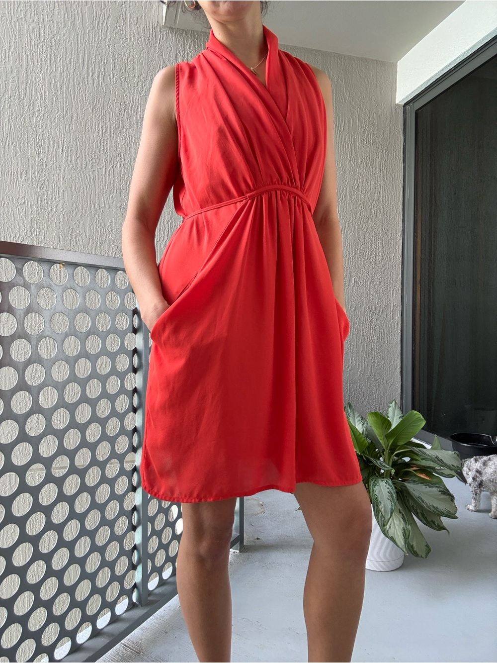 Bar III Red Sleeveless Wrap Tie Waist Mini Dress XS Bright Red Career Cocktail